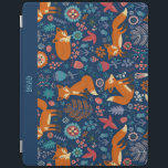 カラフルレトロキツネ鳥花パターン iPadスマートカバー<br><div class="desc">可愛いカラフルは鳥と花レトロなイラストレーションのシームレスなパターンとカスタム青い背景色。</div>
