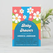 カラフルレトログルービーデイジーフローラベビーシャワー70s 招待状 (スタンド正面)