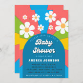 カラフルレトログルービーデイジーフローラベビーシャワー70s 招待状 (正面/裏面)
