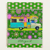 カラフルレトロコーチのキャンパーとおもしろいのモダン花 プランナー手帳 (正面)