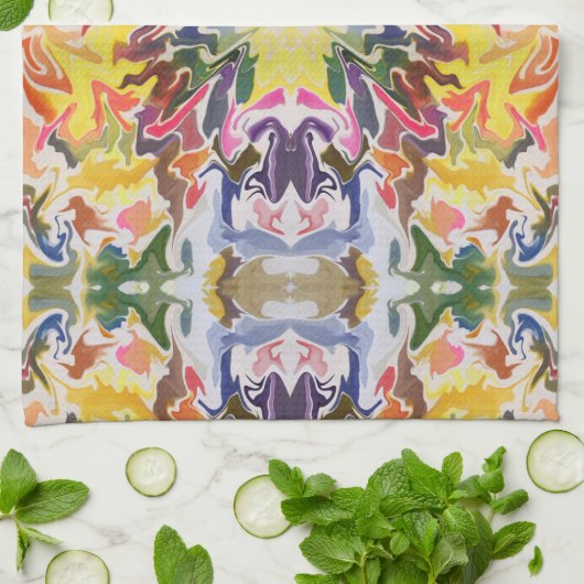 カラフルレトロサイケデリック万華鏡のように千変万化するパターン抽象芸術 キッチンタオル (折り畳み)