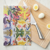 カラフルレトロサイケデリック万華鏡のように千変万化するパターン抽象芸術 キッチンタオル (四つ折り)