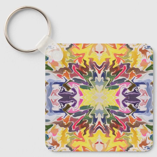 カラフルレトロサイケデリック万華鏡のように千変万化するパターン抽象芸術 キーホルダー (正面)