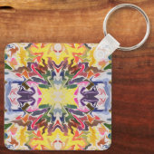 カラフルレトロサイケデリック万華鏡のように千変万化するパターン抽象芸術 キーホルダー (裏面)