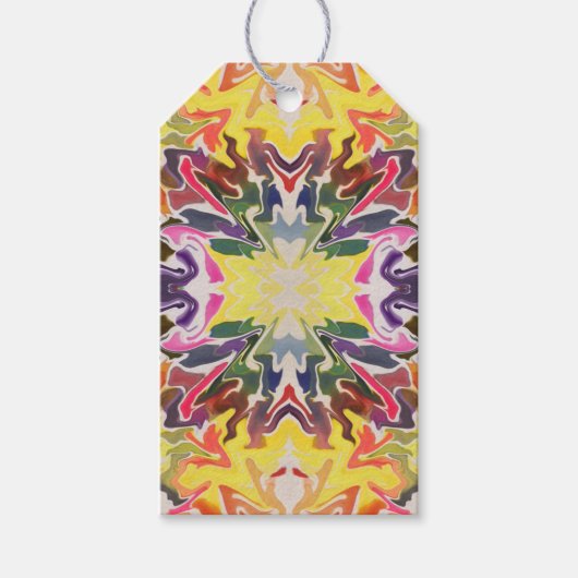 カラフルレトロサイケデリック万華鏡のように千変万化するパターン抽象芸術 ギフトタグ (正面)