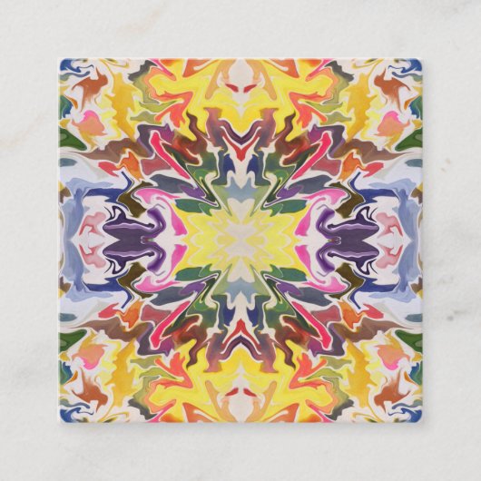 カラフルレトロサイケデリック万華鏡のように千変万化するパターン抽象芸術 スクエア名刺 (正面)