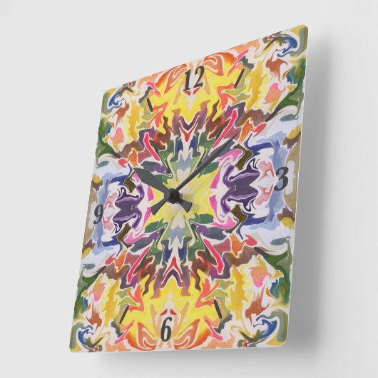 カラフルレトロサイケデリック万華鏡のように千変万化するパターン抽象芸術 スクエア壁時計 (傾斜)