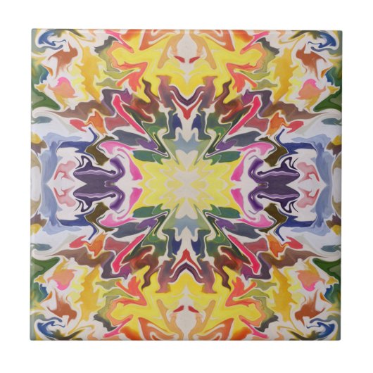 カラフルレトロサイケデリック万華鏡のように千変万化するパターン抽象芸術 タイル (正面)
