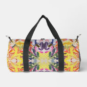 カラフルレトロサイケデリック万華鏡のように千変万化するパターン抽象芸術 ダッフルバッグ (正面)