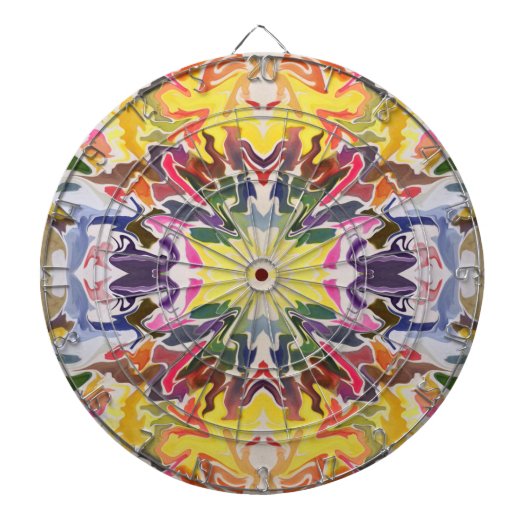 カラフルレトロサイケデリック万華鏡のように千変万化するパターン抽象芸術 ダーツボード (正面)