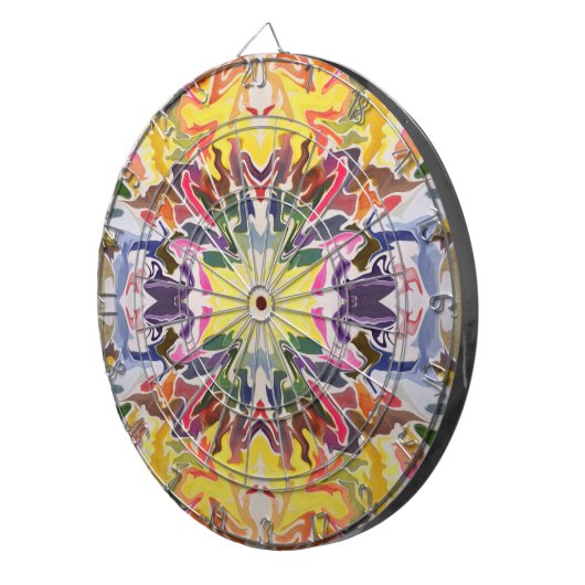 カラフルレトロサイケデリック万華鏡のように千変万化するパターン抽象芸術 ダーツボード (正面右)