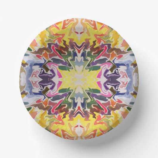 カラフルレトロサイケデリック万華鏡のように千変万化するパターン抽象芸術 ペーパーボウル (正面)