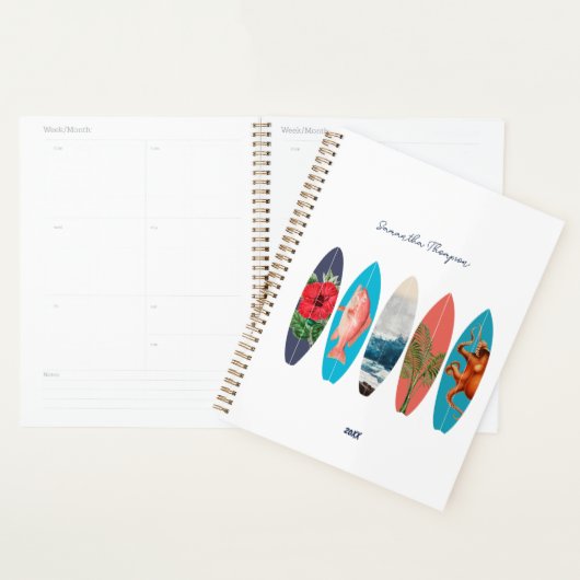 カラフルレトロサーフボードパターン名前をカスタムする プランナー手帳 (ディスプレー)