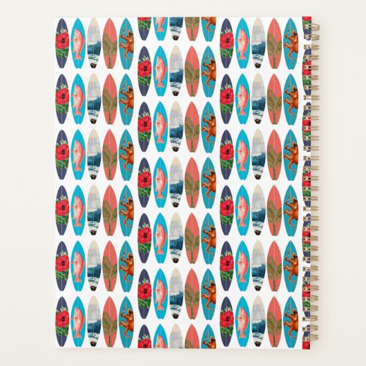 カラフルレトロサーフボードパターン名前をカスタムする プランナー手帳 (裏面)