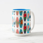 カラフルレトロサーフボードパターン ツートーンマグカップ (正面右)