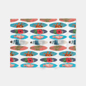 カラフルレトロサーフボードパターン フリースブランケット (正面(横))