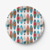 カラフルレトロサーフボードパターン ペーパープレート (正面)