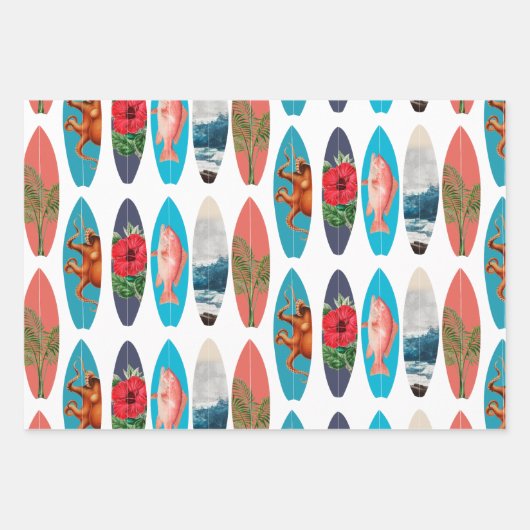 カラフルレトロサーフボードパターン ラッピングペーパーシート (正面3)