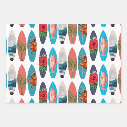カラフルレトロサーフボードパターン ラッピングペーパーシート (正面)