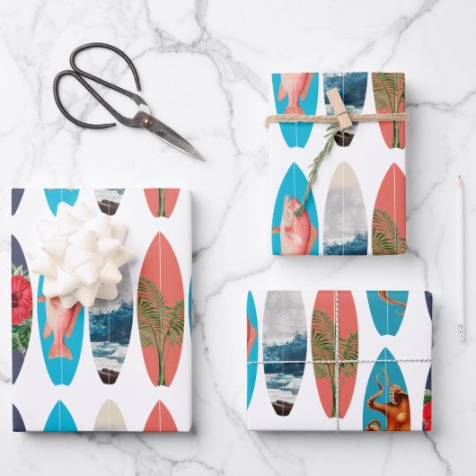 カラフルレトロサーフボードパターン ラッピングペーパーシート (正面)