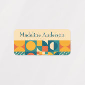 カラフルレトロジオメトリックな子供の名前ラベル ラベル (デザイン1)