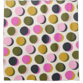 カラフルレトロジオメトリドットのパターン緑ピンク シャワーカーテン (正面)