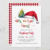 カラフルレトロスクリプトああ何おもしろいクリスマスパーティー 招待状 (正面/裏面)