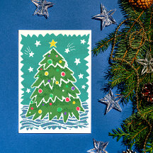 カラフルレトロスタンプスタイルクリスマスツリー