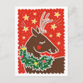カラフルレトロスタンプスタイルトナカイ シーズンポストカード (正面)