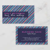 カラフルレトロストライプグリッターパターン2青ティント 名刺 (正面/裏面)