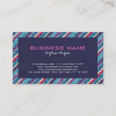 カラフルレトロストライプグリッターパターン2青ティント 名刺 (裏面)