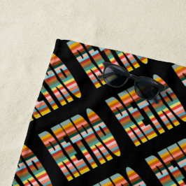 カラフルレトロストライプ語 ビーチタオル