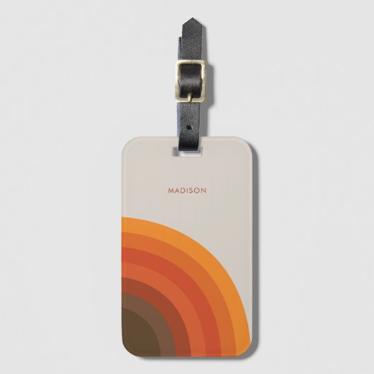 カラフルレトロストライプ70s 80sゴールデンブラウンオレンジ ラゲッジタグ (正面縦)
