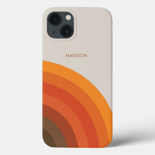 カラフルレトロストライプ70s 80sゴールデンブラウンオレンジ iPhone 13ケース