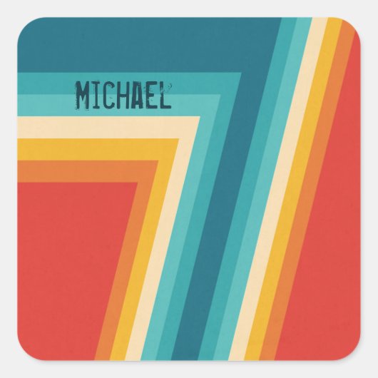 カラフルレトロストライプ- 70秒、80秒デザイン スクエアシール (正面)
