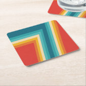 カラフルレトロストライプ- 70秒、80秒デザイン スクエアペーパーコースター (アングル)
