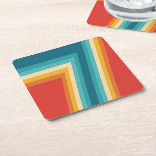 カラフルレトロストライプ- 70秒、80秒デザイン スクエアペーパーコースター (アングル)
