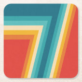 カラフルレトロストライプ- 70秒、80秒デザイン スクエアペーパーコースター (正面)