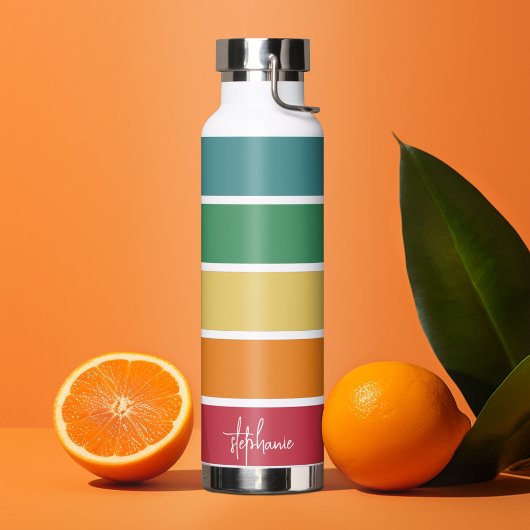 カラフルレトロストライプ- Rainbow - Script Name Wat ウォーターボトル