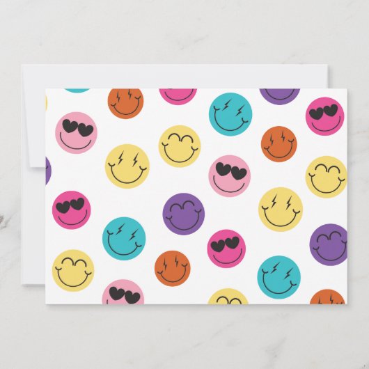 カラフルレトロスマイル絵文字市松模様に写真誕生日 招待状 (裏面)