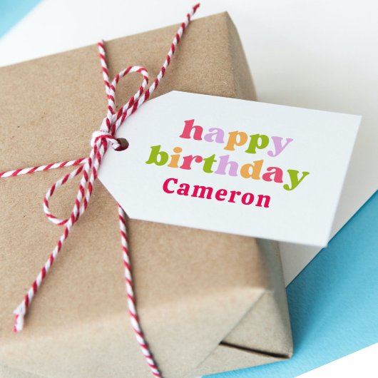 カラフルレトロタイポグラフィパーソナライズされた誕生日 ギフトタグ