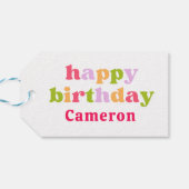 カラフルレトロタイポグラフィパーソナライズされた誕生日 ギフトタグ (裏面横)