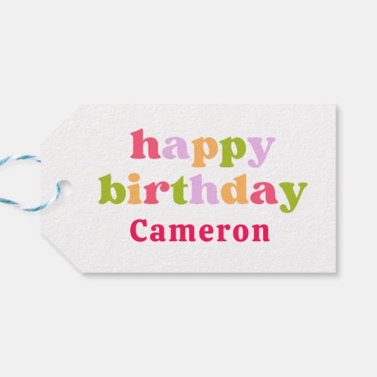 カラフルレトロタイポグラフィパーソナライズされた誕生日 ギフトタグ (裏面横)