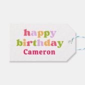 カラフルレトロタイポグラフィパーソナライズされた誕生日 ギフトタグ (正面(横))