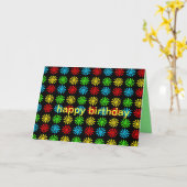 カラフルレトロデイジー誕生日 カード (黄色い花)