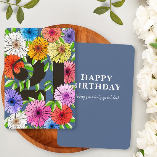 カラフルレトロネイビーブルーハッピーバースデーカード