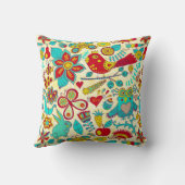 カラフルレトロバードフラワーズ&バニーラビット クッション (裏面)