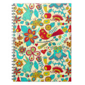 カラフルレトロバードフラワーズ&バニーラビット ノートブック (正面)