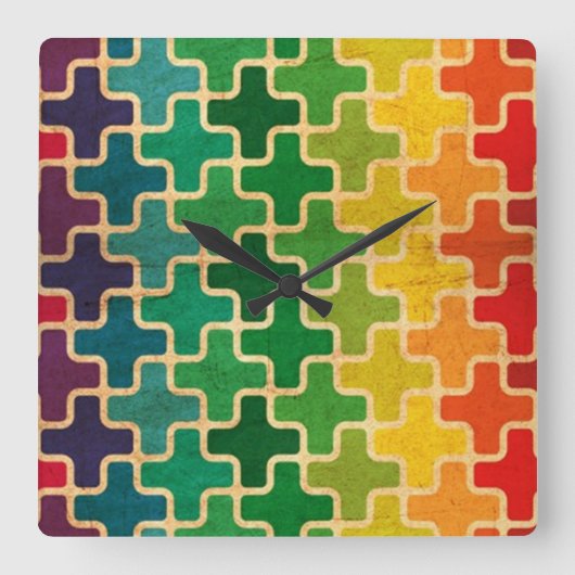 カラフルレトロパターン壁時計 スクエア壁時計 (正面)