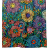 カラフルレトロフラワーガーデン シャワーカーテン (正面)